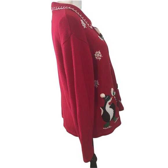 Heirloom Collections Cardigan Christmas Sweater Embroidered Beaded Zip Up Red - Picture 2 of 10